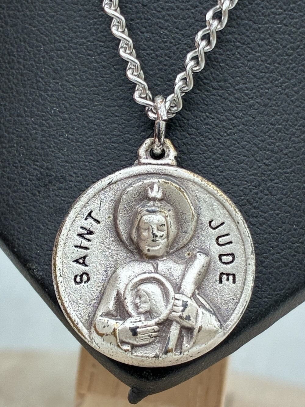 Vintage Creed St Jude Medal Necklace 18” Silver Tone Catholic Religious Pendant